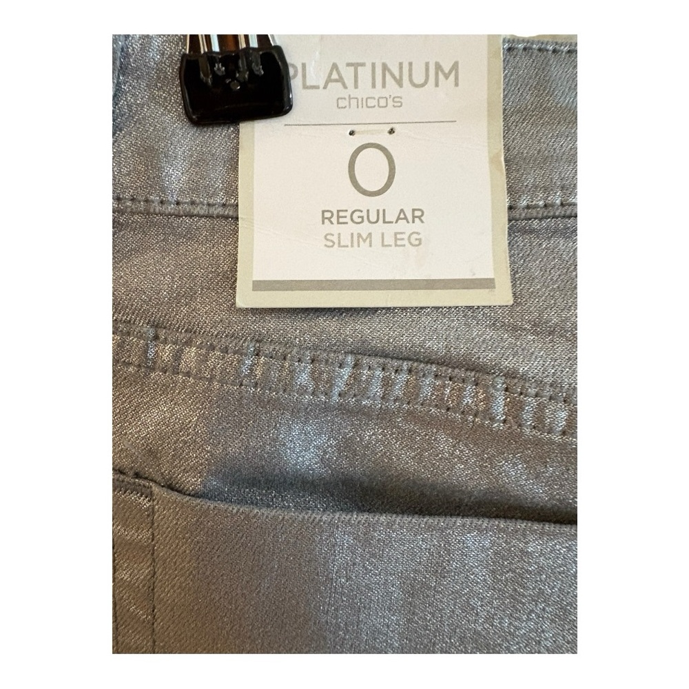 Chico's NWT Platinum Denim Metallic Jeans in a silver color. - Picture 5 of 7